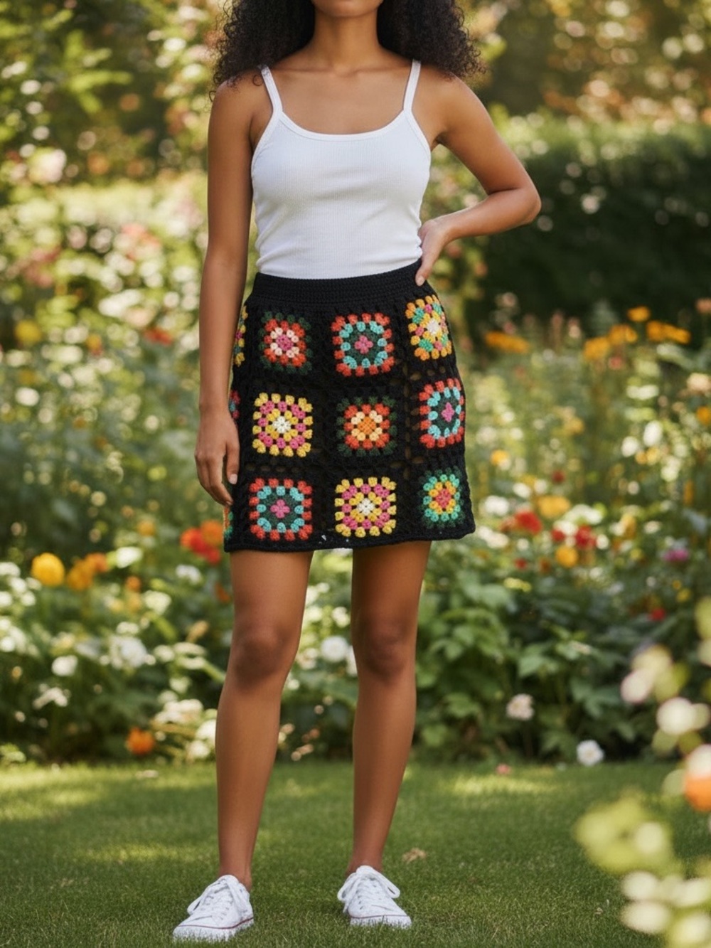 Umgee USA Crochet Granny Square Skirt